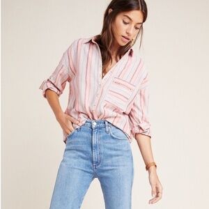 Anthropologie Maeve Striped Linen Blend Shirt S